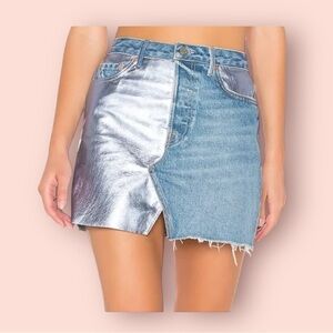 GRLFRND Milla Metallic Leather Panel Denim‎ Mini Skirt size 23